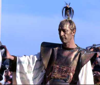 Personnage en costume métallique lors d’une parade