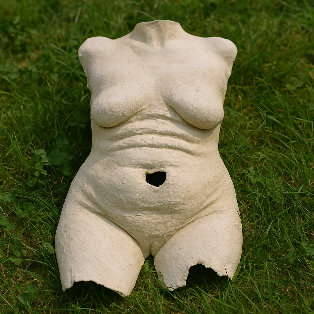 Empreinte du buste déposée dans l’herbe